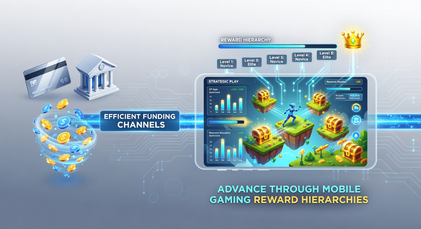 Mobile gaming interface displaying funding options and reward hierarchy progression on a smartphone screen