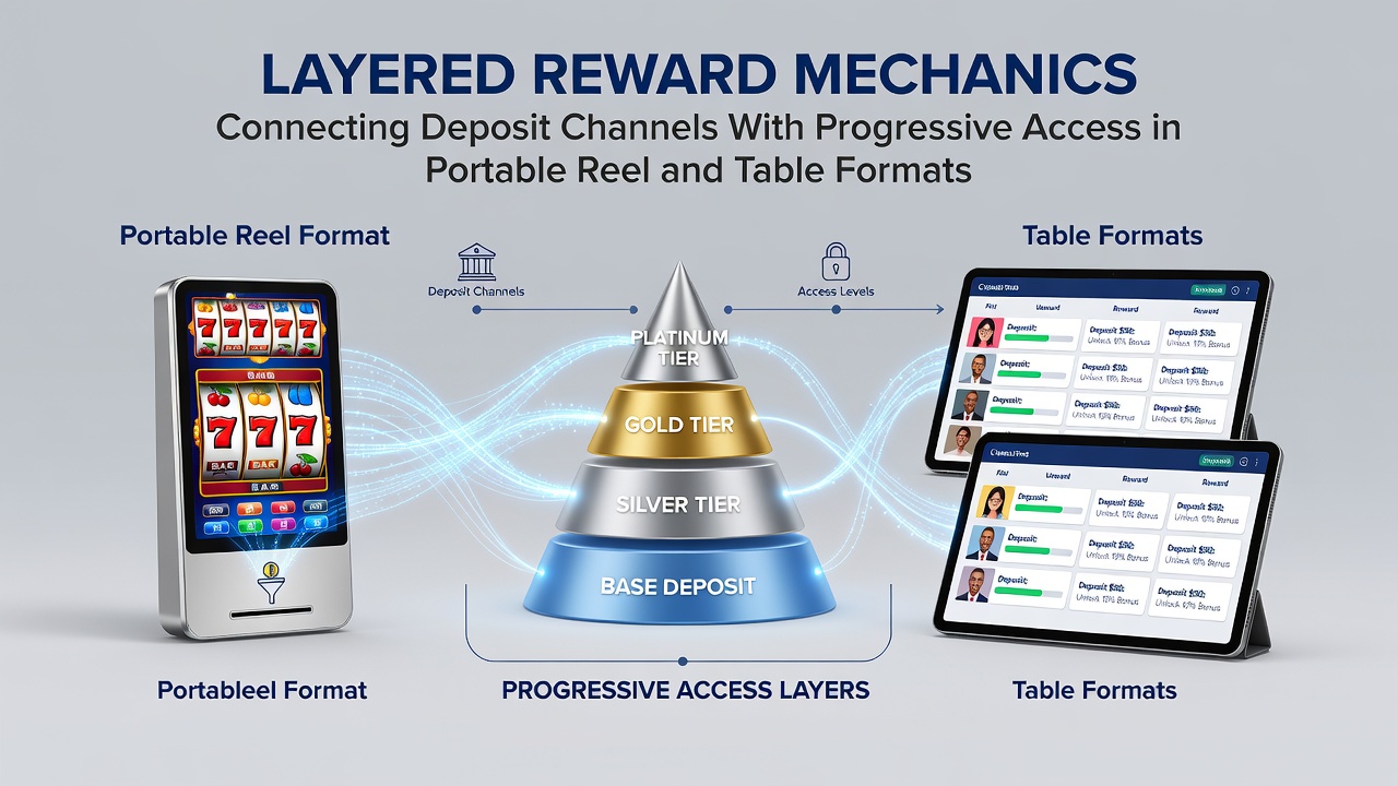 Mobile casino interface showing deposit options linked to reward tiers for slots and table games