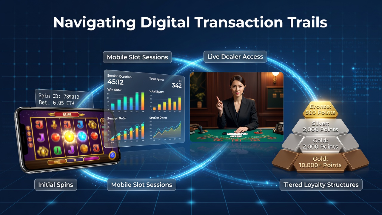 Illustration of digital transaction paths connecting slot spins, mobile sessions, and live dealer platforms