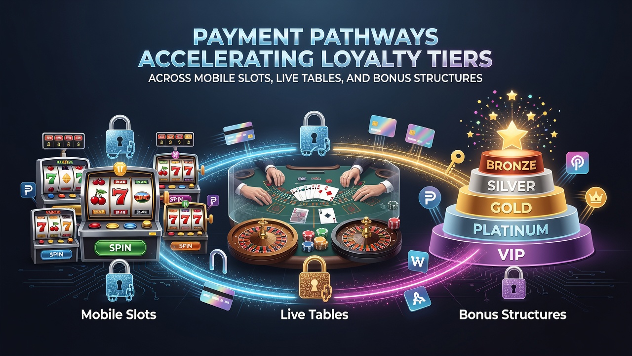 Mobile casino interface showing payment options and loyalty tier progress bars