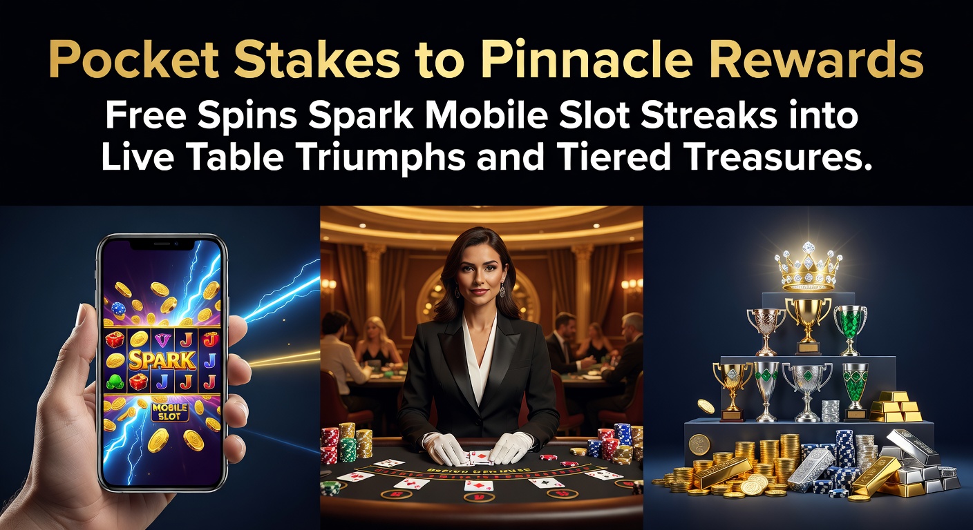 Player's mobile screen showing a cascade of free spins on colorful slot reels, transitioning to a live dealer blackjack table in the background