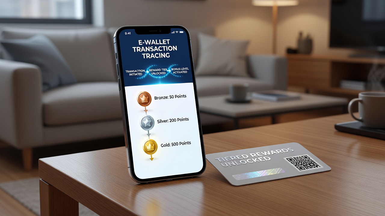 Analytics dashboard tracking e-wallet flows and tiered reward unlocks in mobile table games