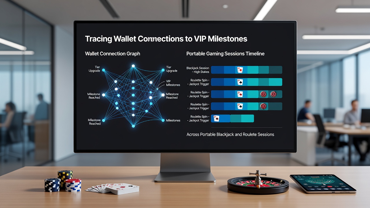 Analytics dashboard showing wallet connections mapped to player milestones in mobile blackjack and roulette